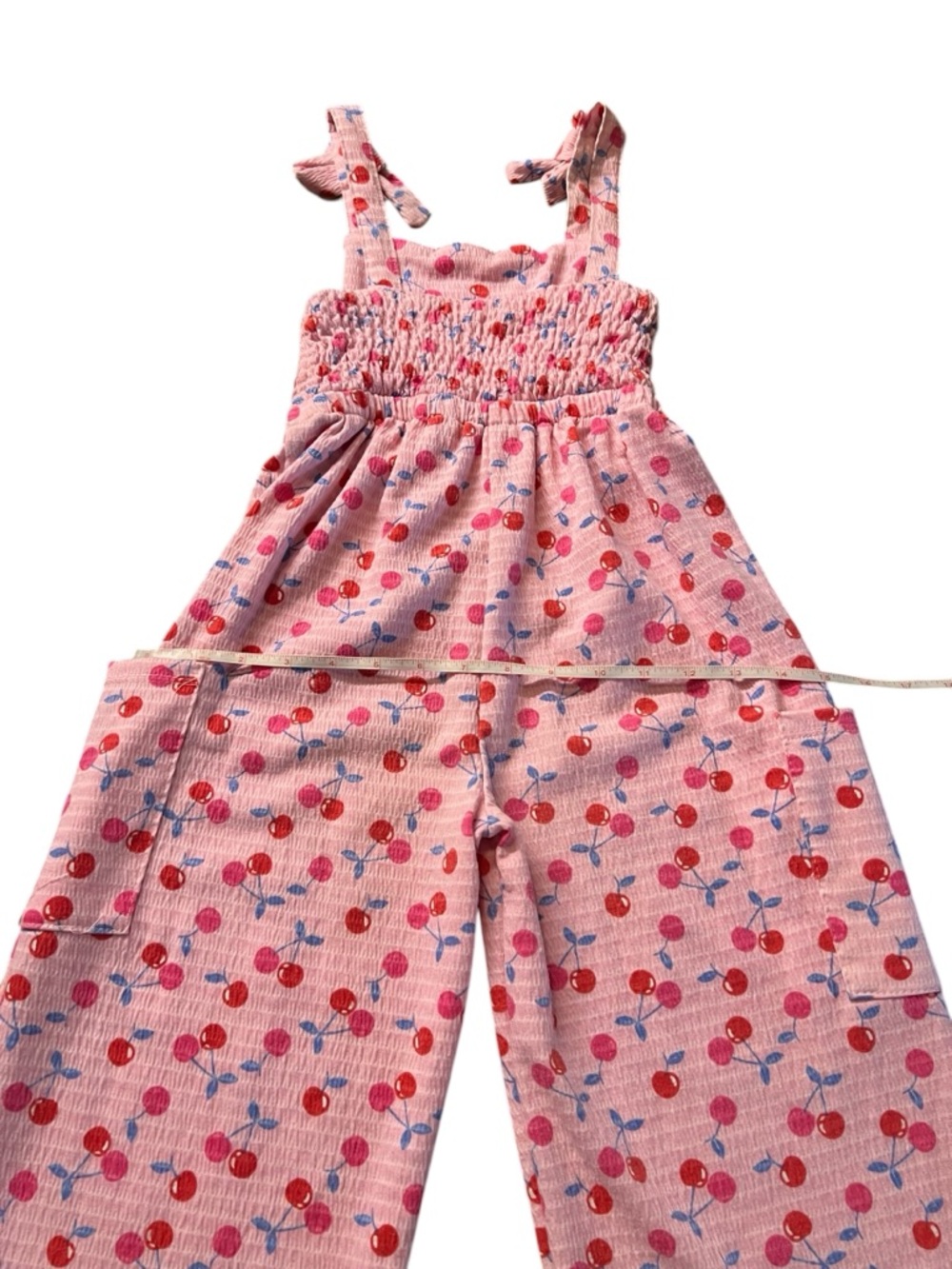 Paisley Lane Girls Pink Cherry-Print Smocked Jumpsuit Size 7 - Picture 7 of 9